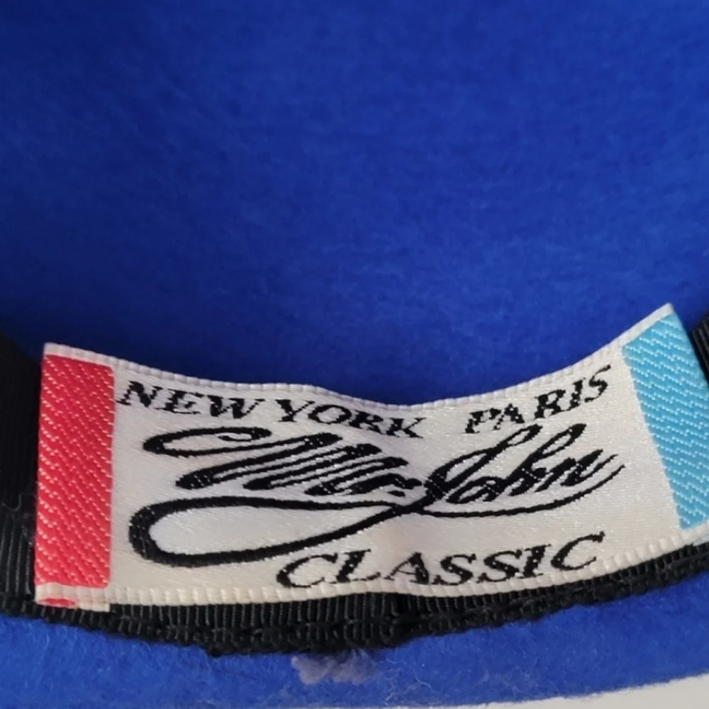 MR. JOHN 1950s Wool Couture Hat Blue Feather Fascinator Vintage Old Hollywood